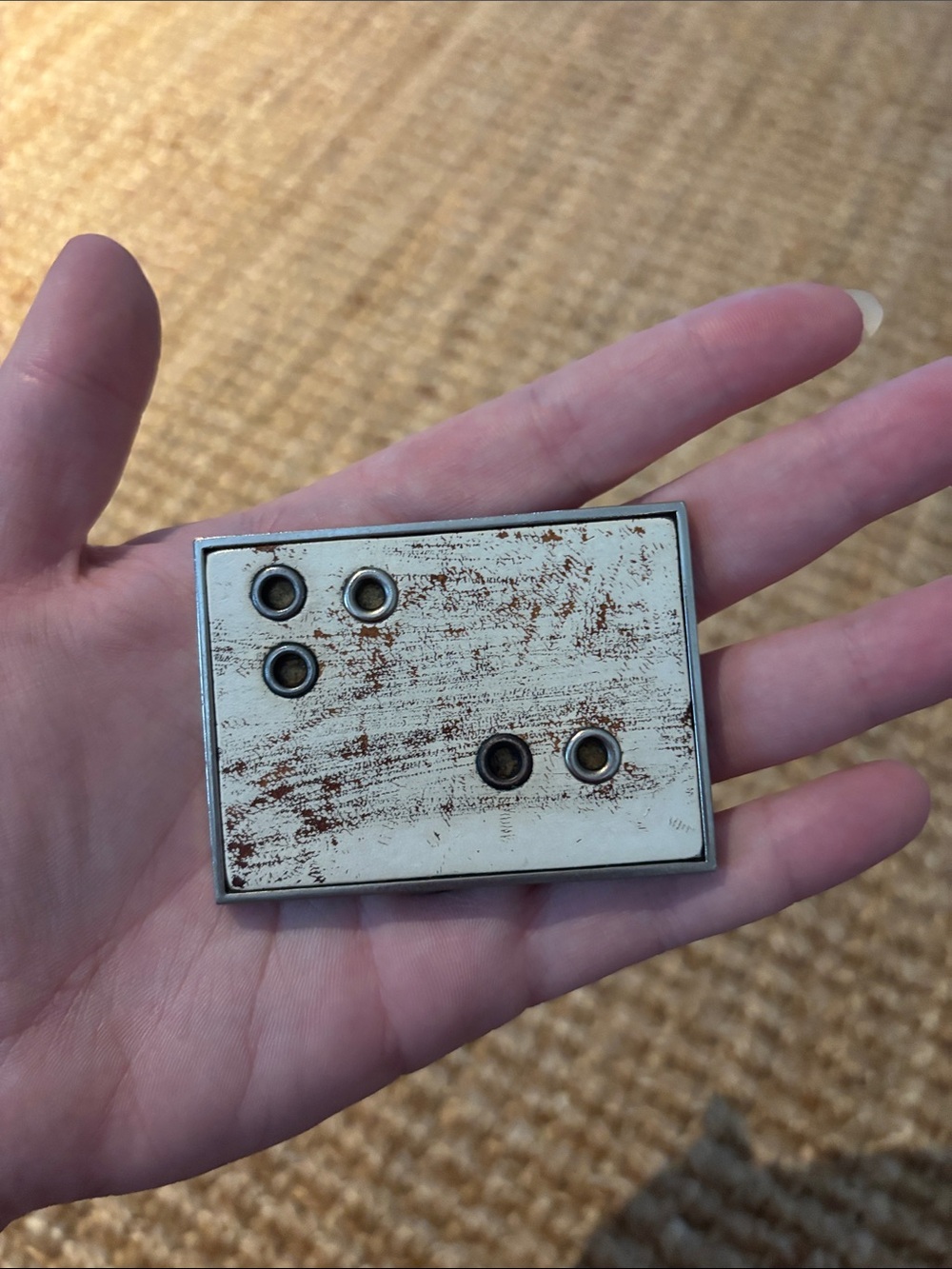 Vintage Rectangular White Distressed Metal Belt Buckle